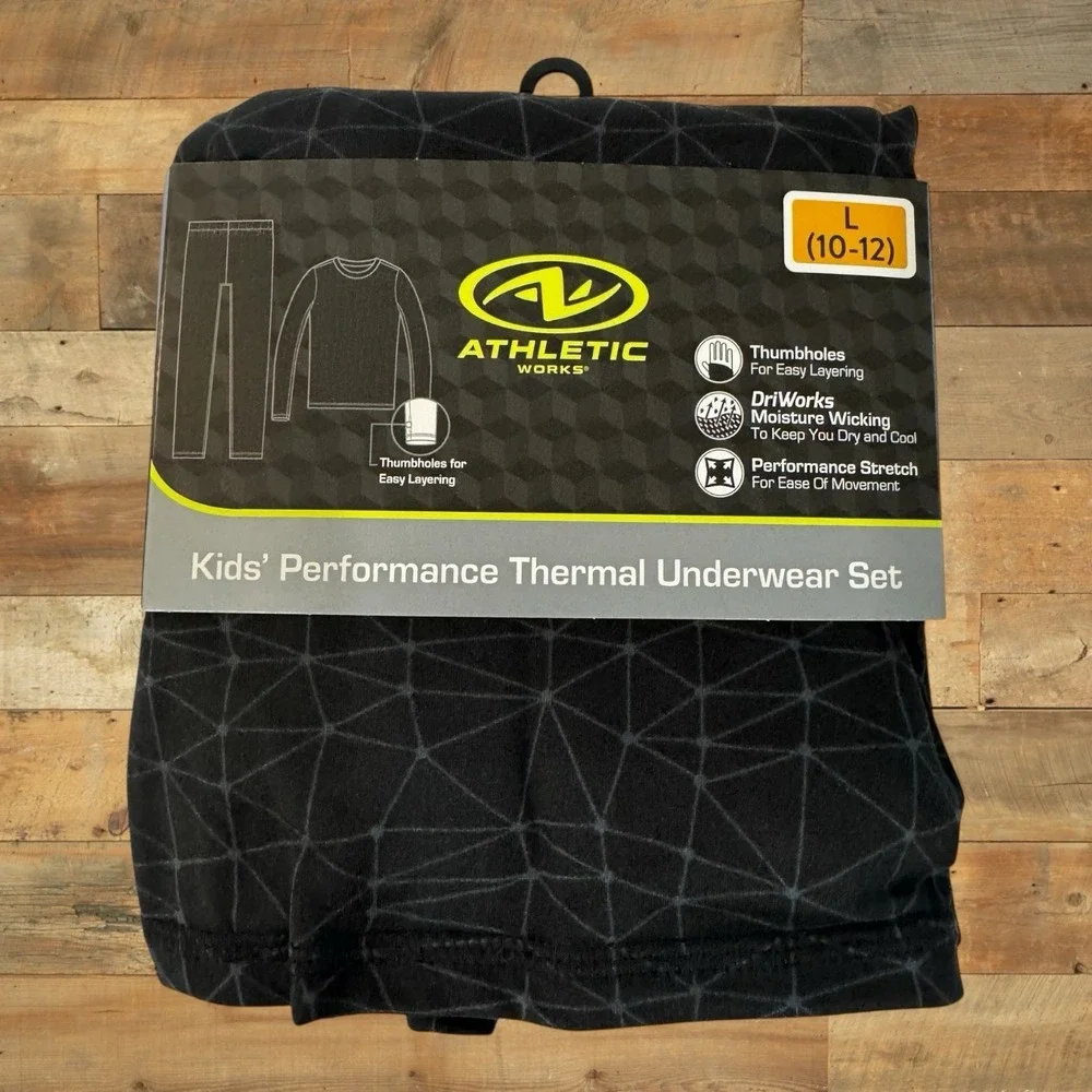 Athletic Works Kids‎ Performance Thermal Set in Black, Size L (10-12) New!